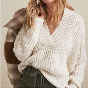 Anthropologie Pilcro Joyce V-Neck Cable Knit Wool Sweater Oversized